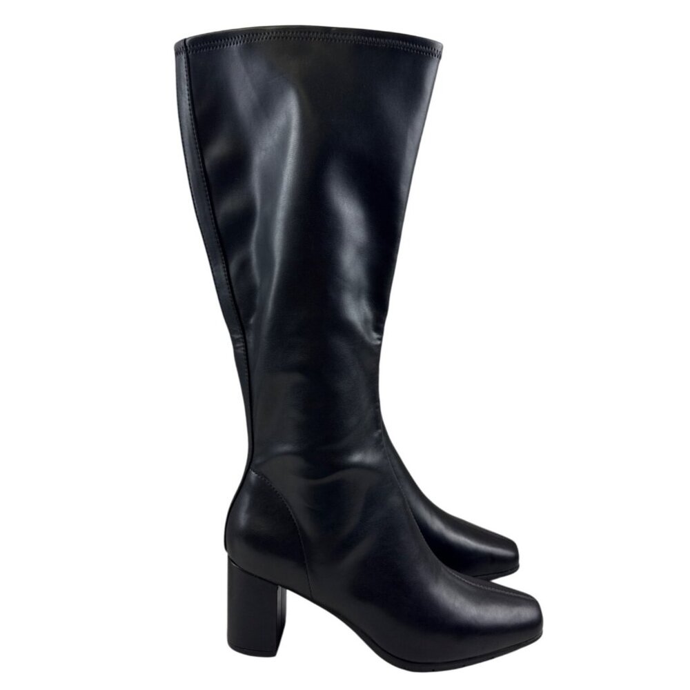 AEROSOLES Black Leather Knee-High Block Heel Boots